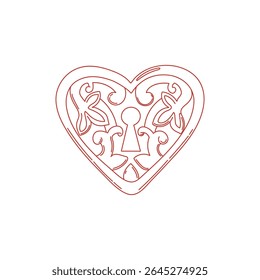 Heart shaped padlock. Closed linear lock in heart shape. Valentine's Day icon. Vector illustration for sticker, logo, print, poster, invitation cards etc.