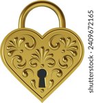 heart shaped padlock. gold 3d padlock.