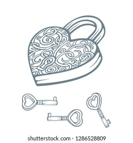 Heart shaped padlock hand drawn vector illustration.
Sketch drawing symbol of relationship, love and friendship.