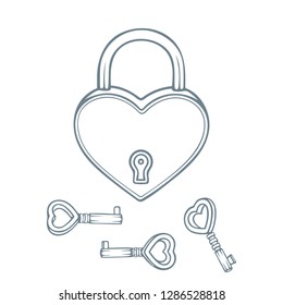 Heart shaped padlock hand drawn vector illustration.
Sketch drawing symbol of relationship, love and friendship.