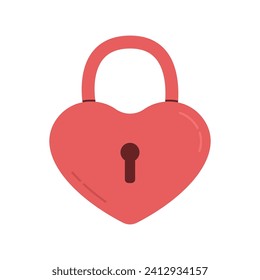 Heart shaped padlock icon in flat style on white background. Valentine's day