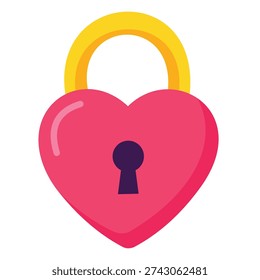 Heart shaped padlock icon representing love security, relationship protection and privacy concept. Romantic lock symbol illustration isolated on transparent background.