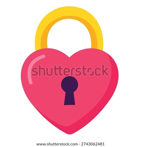 Heart shaped padlock icon representing love security, relationship protection and privacy concept. Romantic lock symbol illustration isolated on transparent background.