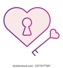 Reloj con forma de corazón e icono llano con llave. Bloqueo y tecla en la ilustración de forma cardíaca aislada en blanco. Padlock de San Valentín y diseño de estilo de gradiente de clave, diseñado para web y aplicación. Eps 10
