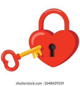 Heart shaped padlock with key love symbol isolated vector illustration on white background