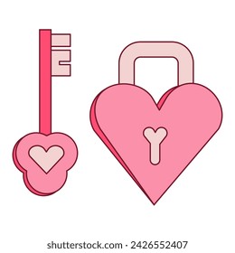Heart shaped padlock with key. romantic hearts design