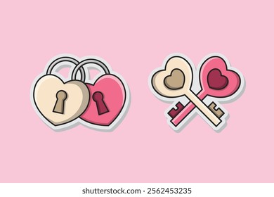 heart shaped padlock and key sticker vector to present love