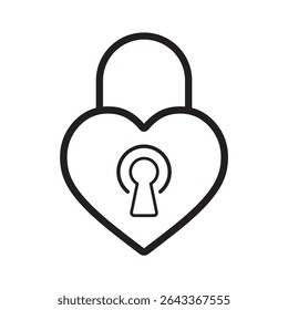 Heart shaped Padlock Outline with Keyhole on White Background. Fully scalable and customizable for print and digital.