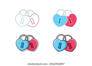 heart shaped padlock sticker vector made with outline, flat, cartoon and sticker styles