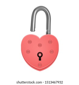 Heart shaped padlock. Valentines day love concept. 3D Vector Illustration, EPS 10 format