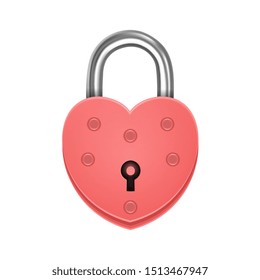 Heart shaped padlock. Valentines day love concept. 3D Vector Illustration, EPS 10 format