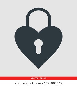 Heart shaped padlock vector illustration on gray background