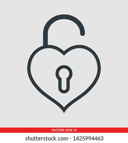 Heart shaped padlock vector illustration on gray background