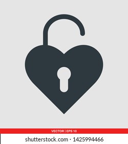 Heart shaped padlock vector illustration on gray background