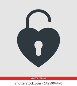 Heart shaped padlock vector illustration on gray background