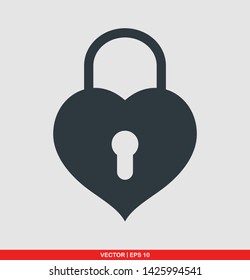 Heart shaped padlock vector illustration on gray background