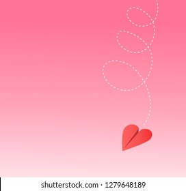 Heart shaped paper airplane. Valentines Day vector Illustration with space for text. For banners, cards, ads.
