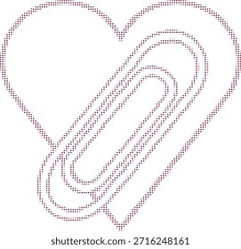Clip de papel en forma de corazón hecho de puntos Pequeños sobre fondo blanco