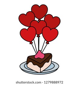 Heart shaped party balloons with cake portion