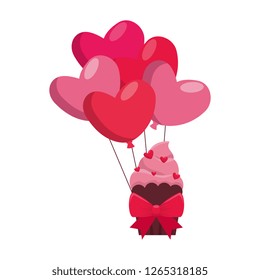 Heart shaped party balloons with cupcake