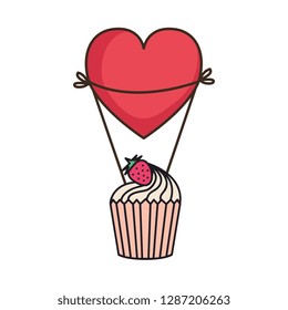 heart shaped party balloons with cupcake