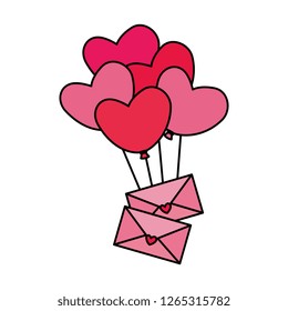 Heart shaped party balloons with envelopes