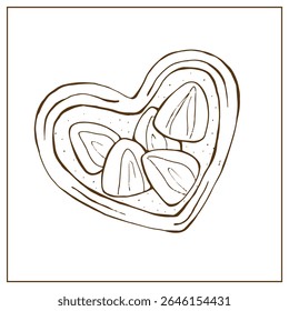 Heart shaped pastry with strawberries, vector illustration on white background.