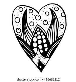 heart shaped pattern for adult and older children coloring book, black and white zentangle background for valentines day greeting card paisley hand made print, vector illustration