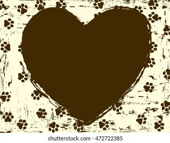 Heart Shaped Paw Print Frame / Border For Animal Lovers