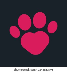 Heart Shaped Paw Print Vector Icon