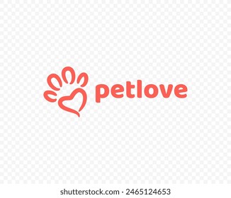 Heart shaped paw print vector logo design