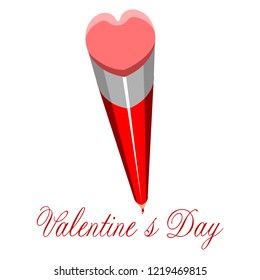 Heart shaped pencil. Valentine day. Vector illustration design