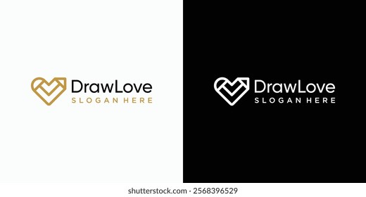 Heart shaped pencil vector logo design with modern, simple, clean and abstract style. Icon for business, education, art and personal branding.