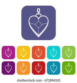 Heart shaped pendant icons set vector illustration in flat style In colors red, blue, green and other