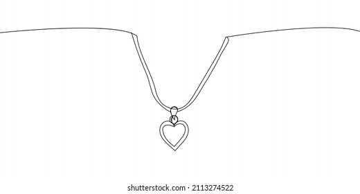 Heart Shaped Pendant Necklace Continuous Line Drawing. One Line Art Of Love, Diamond, Accessory, Jewel, Union Of Hearts, Classic, Romance.