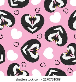 heart shaped penguin pattern vector design, heart shaped animal pattern