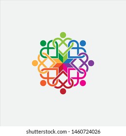 Heart Shaped People. Lovely Group of Friends. Logo Vector Template