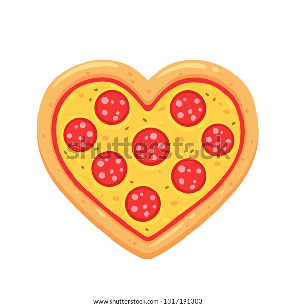 Heart Shaped Pepperoni Pizza Cartoon Drawing Stock Vector (Royalty Free