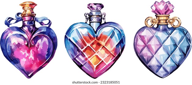 Frasco de perfume en forma de corazón clíparte, ilustración vectorial aislada.