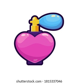 Heart shaped Perfume Bottle. Vector isolated illustration in cartoon style. Perfumes package with spray pump