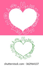 heart shaped pet animals border set