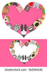 heart shaped pet animals border set