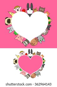 heart shaped pet animals border set