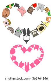 heart shaped pet animals border set