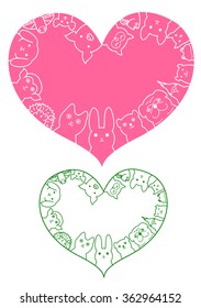 heart shaped pet animals border set