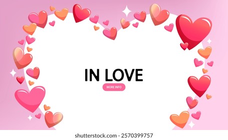 heart shaped photo frame. Vector Happy Valentine's Day. on soft pink background. Heart shape design for love symbols. Suitable for poster, banner, web, presentation, invitation card, photo frame. 