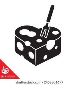 Heart shaped piece of cheese and fork vector line icon for Cheese Lover's Day on January 20