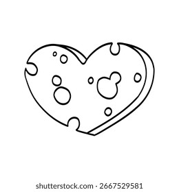 Heart shaped piece of cheese vector outline drawing