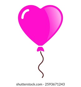 Heart shaped pink balloon, love symbol isolated on white background. Simple flat design element for Valentine's day or birthday greetings, abstract fun decoration.