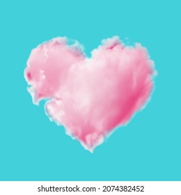 Heart shaped pink cloud on a blue background. Realistic vector illustration with gradient mesh.